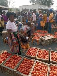 Agricultural goods arranged at a local produce market